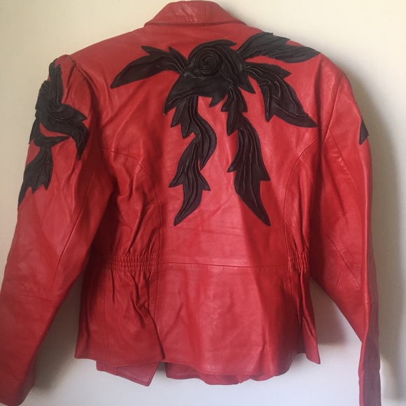 Vintage 90’s Red/Black Leather Blazer Jacket - Picture 2 of 8